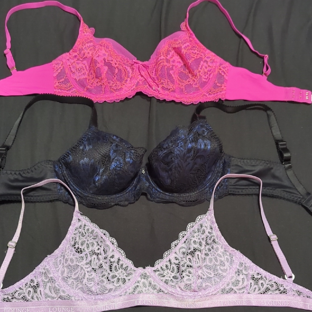 Lounge/Fantasie/Skarlett Lace Bra Bundle -Pink,Black,Lavender 30DD Unlined Lace